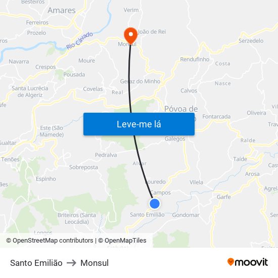 Santo Emilião to Monsul map