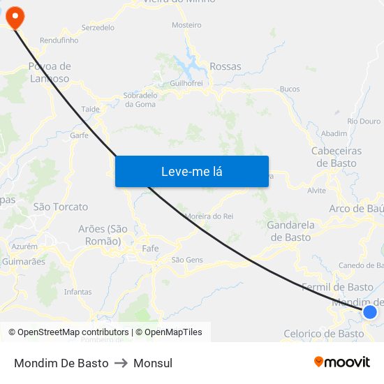 Mondim De Basto to Monsul map