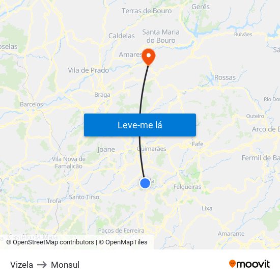 Vizela to Monsul map