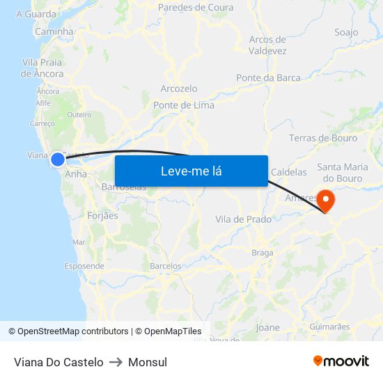 Viana Do Castelo to Monsul map