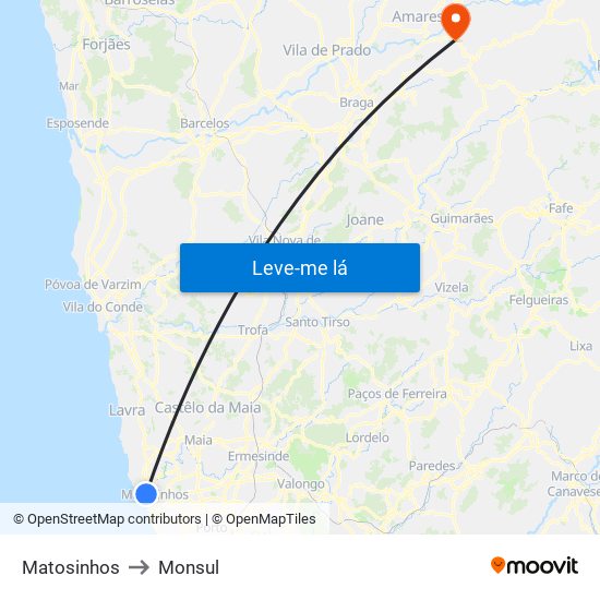 Matosinhos to Monsul map