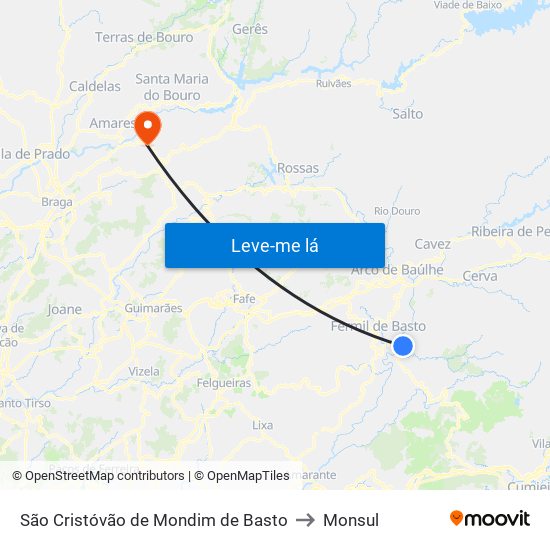 São Cristóvão de Mondim de Basto to Monsul map