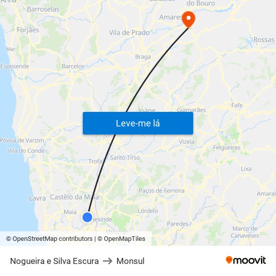 Nogueira e Silva Escura to Monsul map