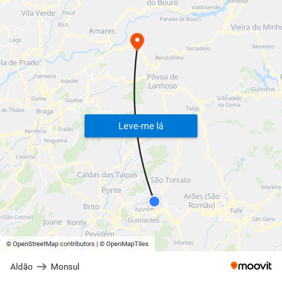Aldão to Monsul map