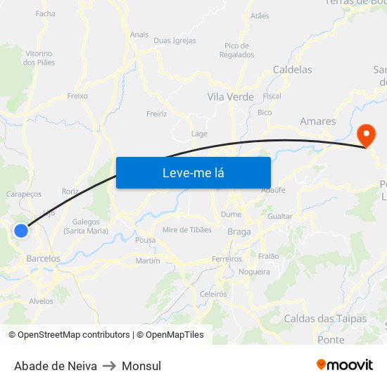 Abade de Neiva to Monsul map