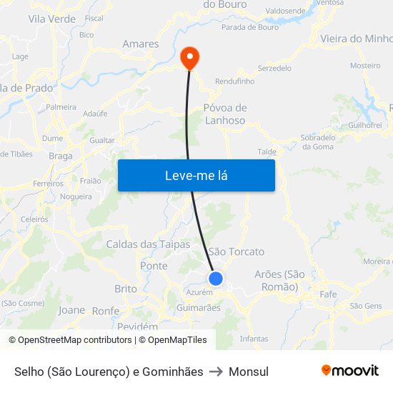 Selho (São Lourenço) e Gominhães to Monsul map
