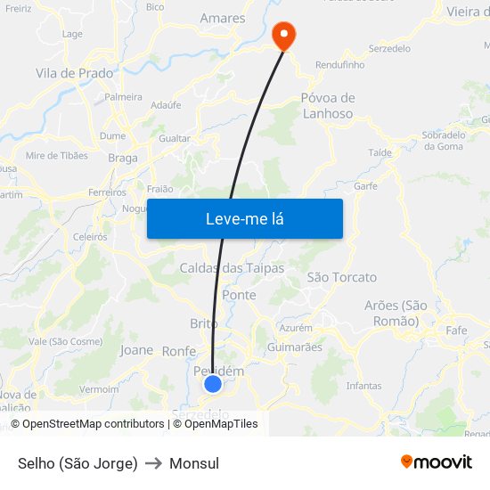 Selho (São Jorge) to Monsul map