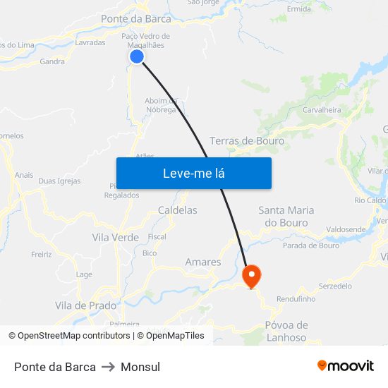 Ponte da Barca to Monsul map