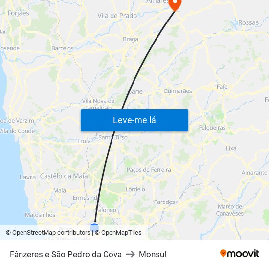 Fânzeres e São Pedro da Cova to Monsul map