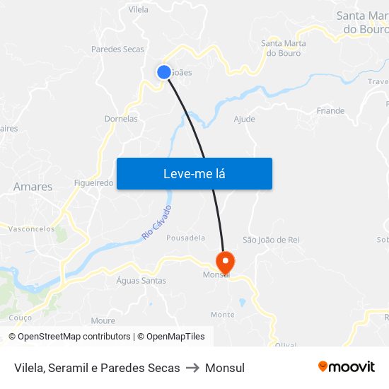 Vilela, Seramil e Paredes Secas to Monsul map