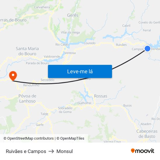 Ruivães e Campos to Monsul map