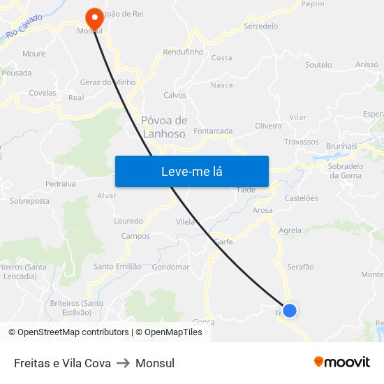 Freitas e Vila Cova to Monsul map