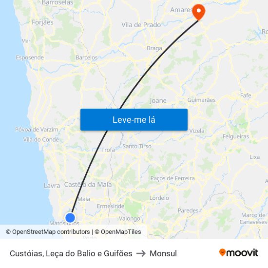 Custóias, Leça do Balio e Guifões to Monsul map