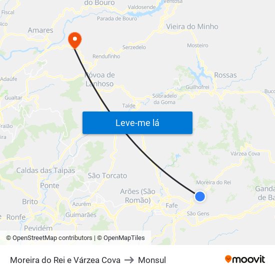 Moreira do Rei e Várzea Cova to Monsul map