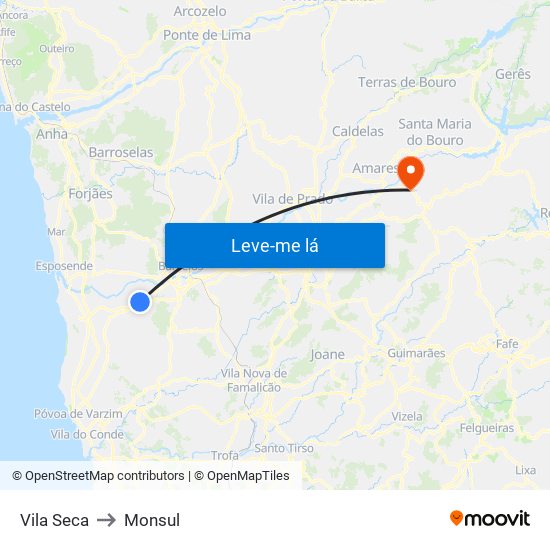 Vila Seca to Monsul map