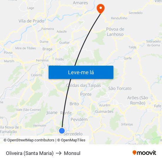 Oliveira (Santa Maria) to Monsul map