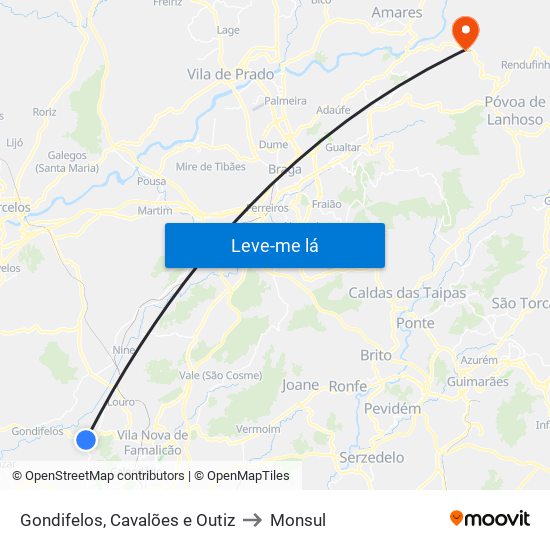 Gondifelos, Cavalões e Outiz to Monsul map