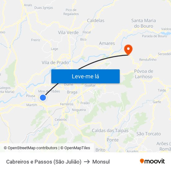 Cabreiros e Passos (São Julião) to Monsul map