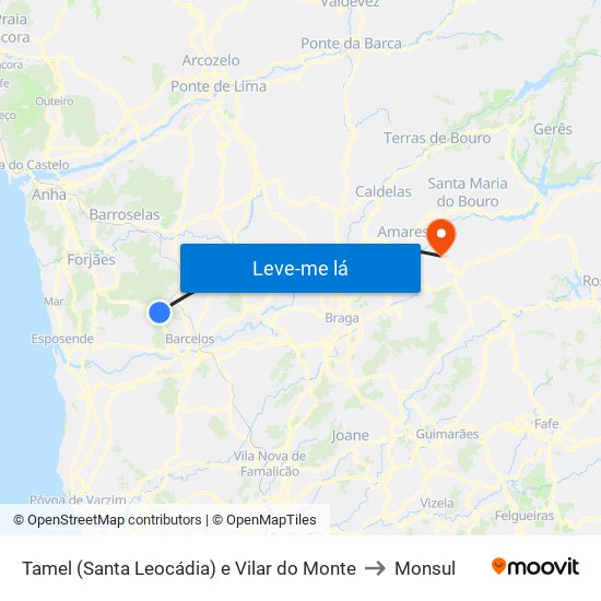 Tamel (Santa Leocádia) e Vilar do Monte to Monsul map
