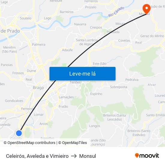 Celeirós, Aveleda e Vimieiro to Monsul map