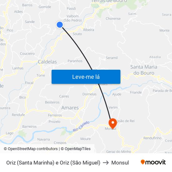 Oriz (Santa Marinha) e Oriz (São Miguel) to Monsul map