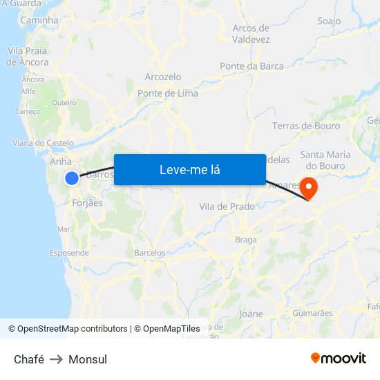 Chafé to Monsul map