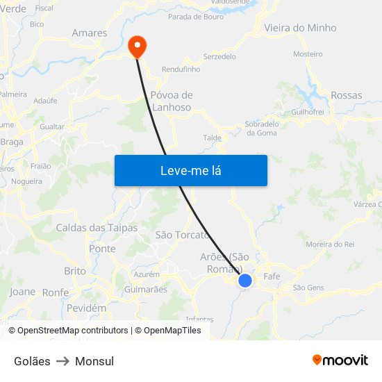 Golães to Monsul map