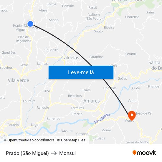 Prado (São Miguel) to Monsul map