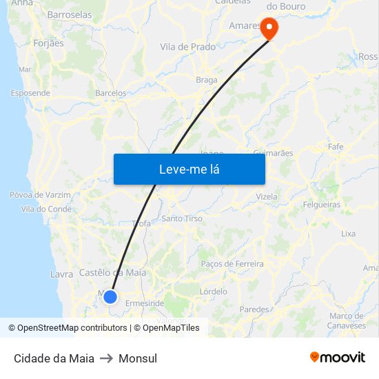 Cidade da Maia to Monsul map