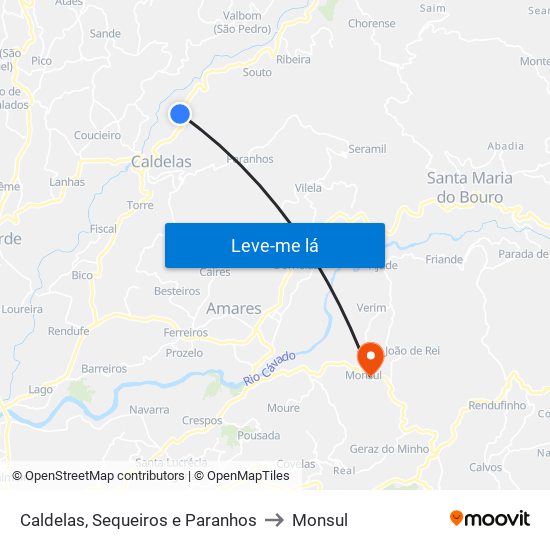 Caldelas, Sequeiros e Paranhos to Monsul map