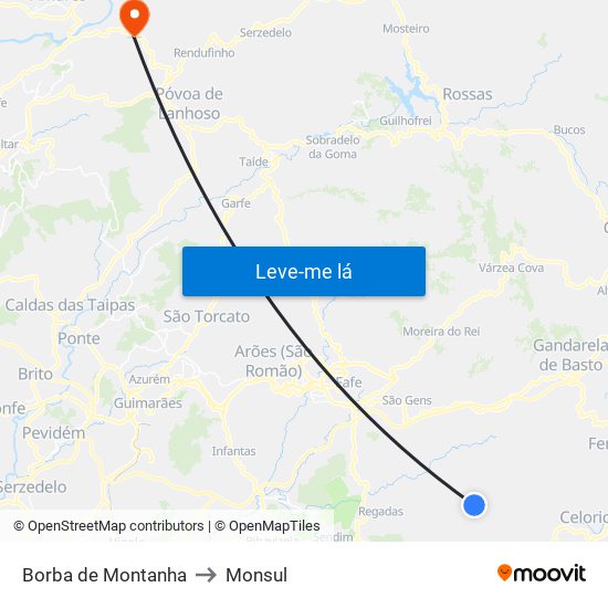 Borba de Montanha to Monsul map