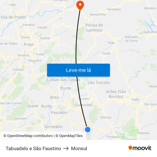 Tabuadelo e São Faustino to Monsul map