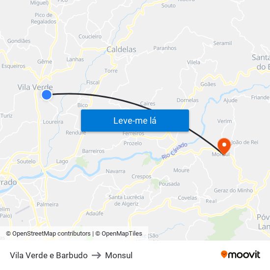 Vila Verde e Barbudo to Monsul map