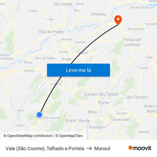 Vale (São Cosme), Telhado e Portela to Monsul map