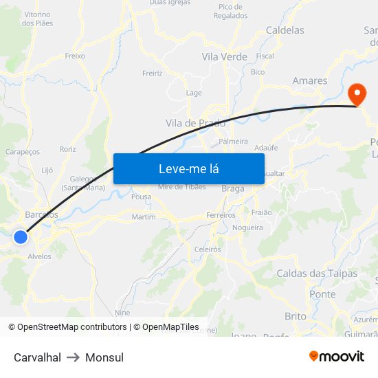 Carvalhal to Monsul map