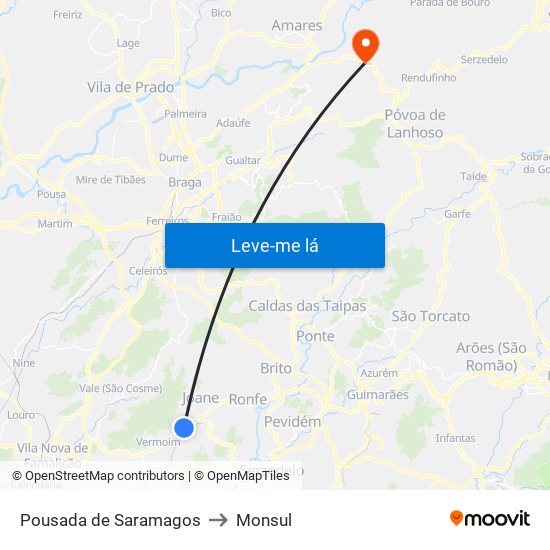 Pousada de Saramagos to Monsul map