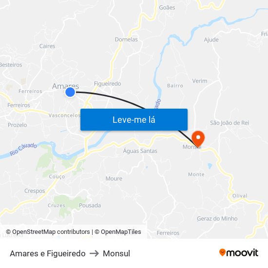 Amares e Figueiredo to Monsul map