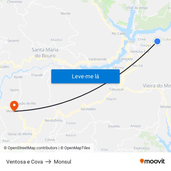 Ventosa e Cova to Monsul map