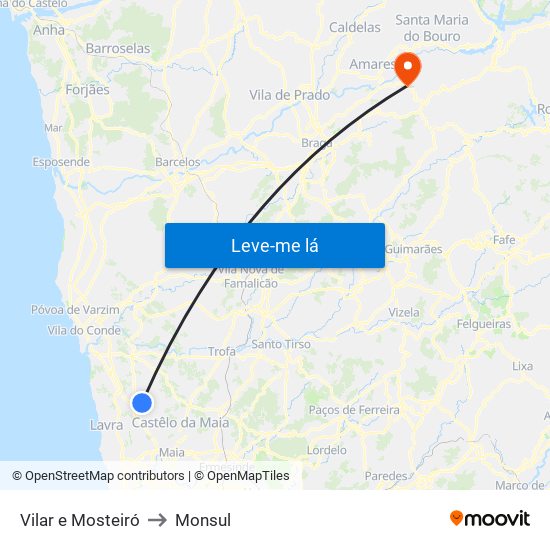 Vilar e Mosteiró to Monsul map