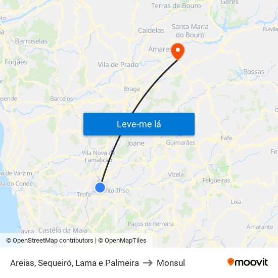 Areias, Sequeiró, Lama e Palmeira to Monsul map