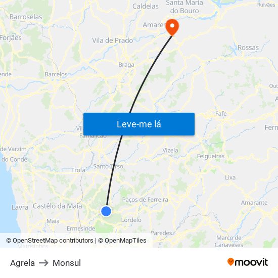 Agrela to Monsul map