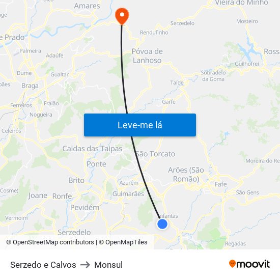 Serzedo e Calvos to Monsul map