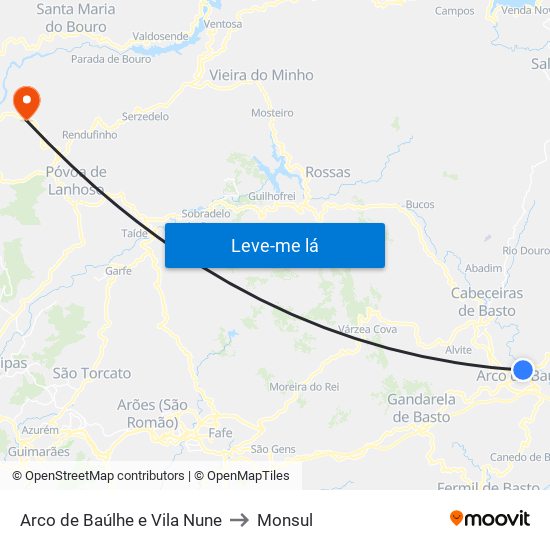 Arco de Baúlhe e Vila Nune to Monsul map