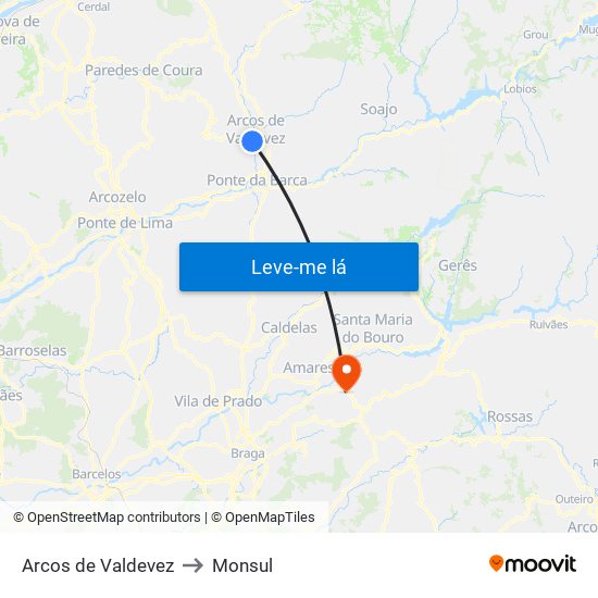 Arcos de Valdevez to Monsul map