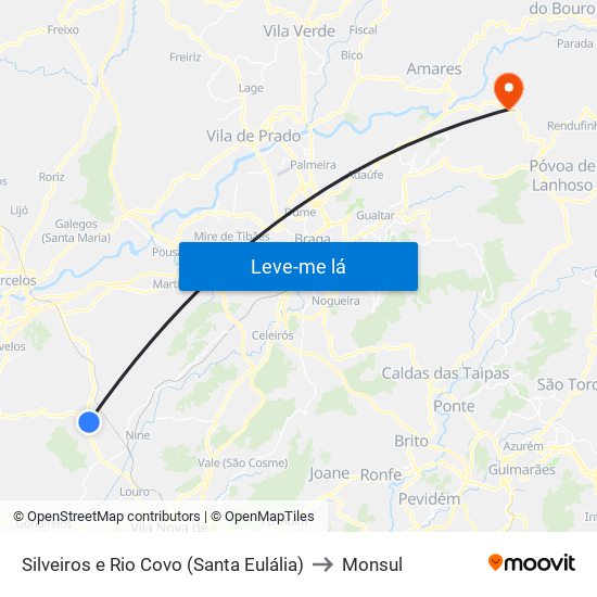 Silveiros e Rio Covo (Santa Eulália) to Monsul map