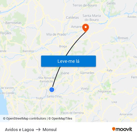 Avidos e Lagoa to Monsul map