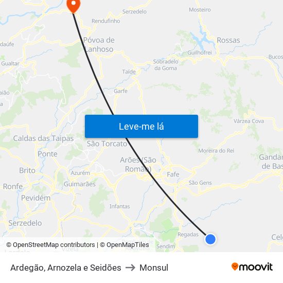 Ardegão, Arnozela e Seidões to Monsul map