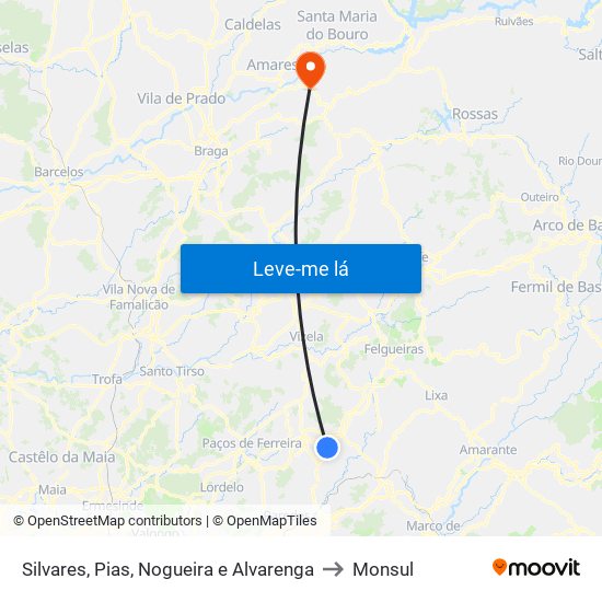 Silvares, Pias, Nogueira e Alvarenga to Monsul map