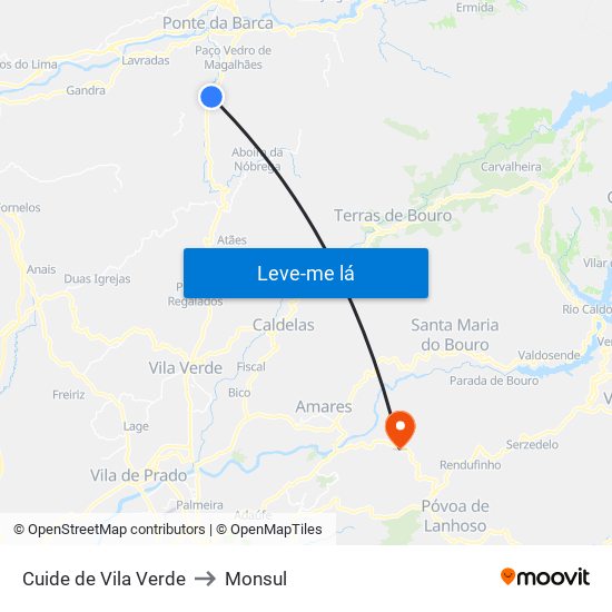 Cuide de Vila Verde to Monsul map