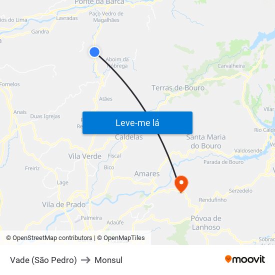 Vade (São Pedro) to Monsul map